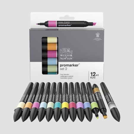 Set 2 Promarker Winsor&Newton, 12 colori + blender