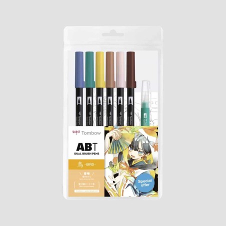 Set 6 Pennarelli ABT Dual Brush Manga Bird Tombow, con water brush